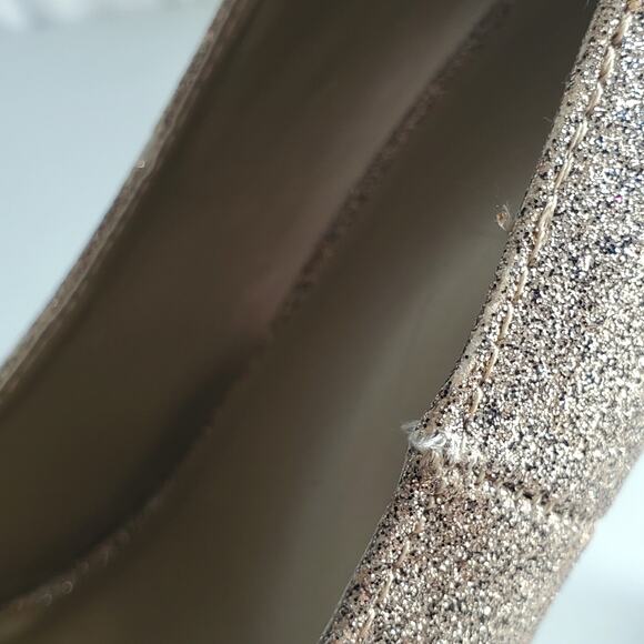 Women Glitter Platform Peeptoe Shoe 11 Gold Champagne NYE Cocktail Dance Club - Picture 13 of 15